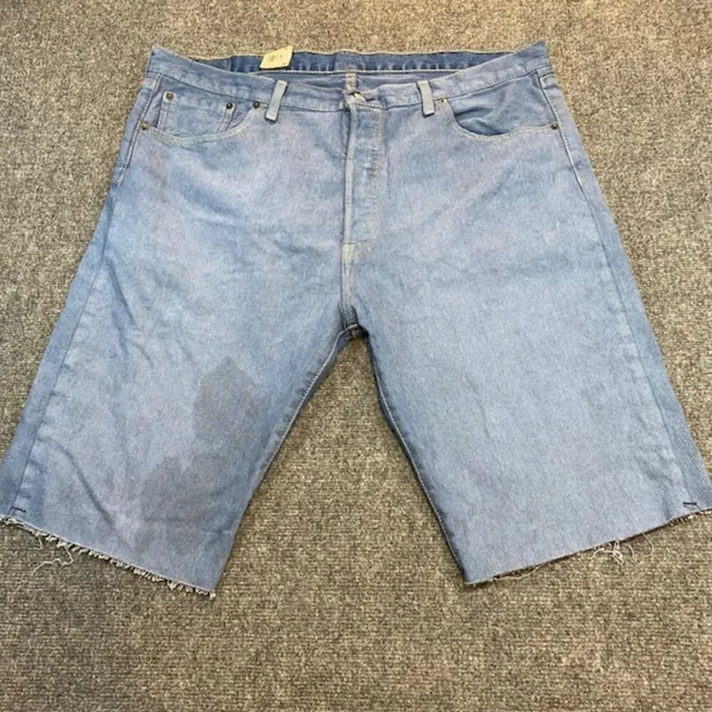 New Levi's 501 Men's Size 40 Blue Light Wash Distressed Cut Off Shorts Stretch